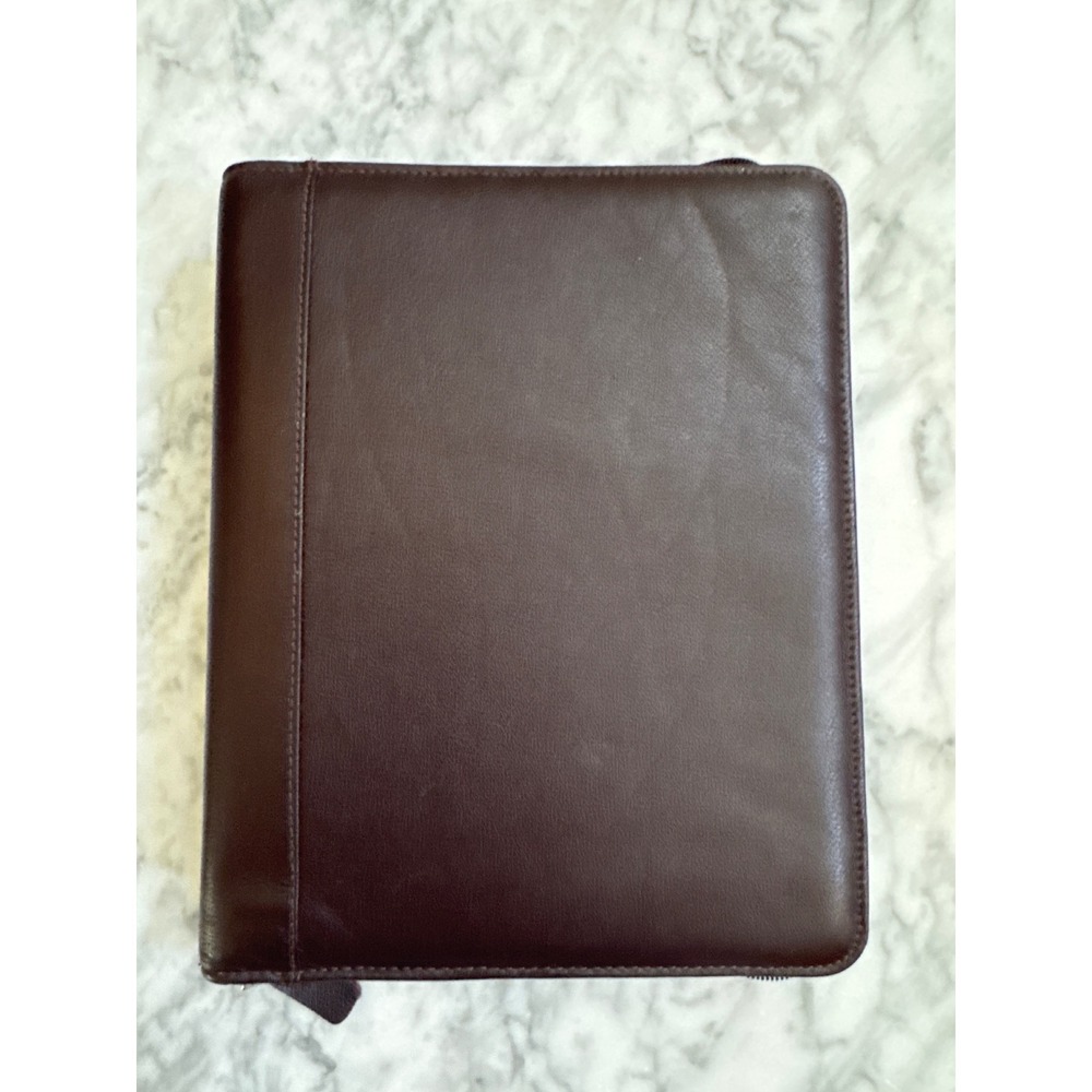 Franklin Quest Burgundy Top Grain Leather Zippered 7-Ring Day Planner 15478 USA